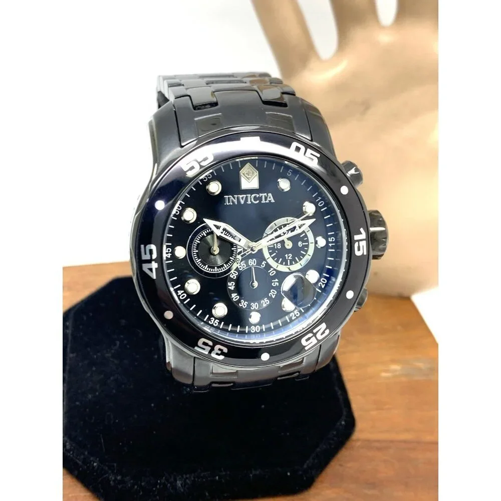Invicta Men's Watch 0076 Pro Diver Quartz Chronograph Black Stainless Steel